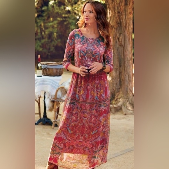 Soft Surroundings Dresses & Skirts - Soft Surroundings Dress Womens Large Red Niran Chiffon Floral Paisley Maxi